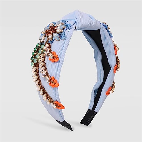 Youllyuu Stickerei Blume Stirnbänder Für Frauen Mädchen Kristall Strass Haarbänder Top Geknotet Haar Hoop Handgemachte Haar Zubehör blau von Youllyuu