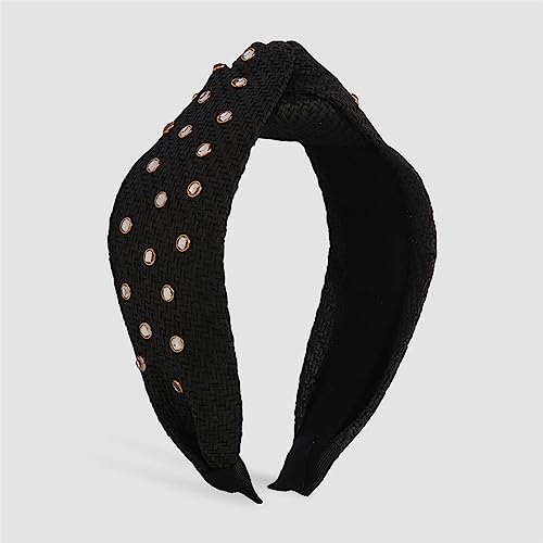 Youllyuu Strass Geknotet Stirnband Stroh Haarband Frauen Strand Mode Handgemachte Breite Haarband Schwarz von Youllyuu