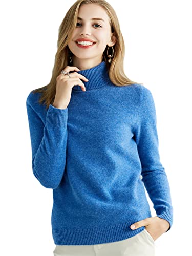 Youllyuu Strickpullover Kaschmir Pullover Damen 100% Merinowolle Rollkragen Pullover Pullover Pullover, himmelblau, XL von Youllyuu