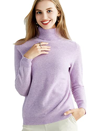 Youllyuu Strickpullover Kaschmir Pullover Damen 100% Merinowolle Rollkragen Pullover Pullover Pullover, violett, M von Youllyuu