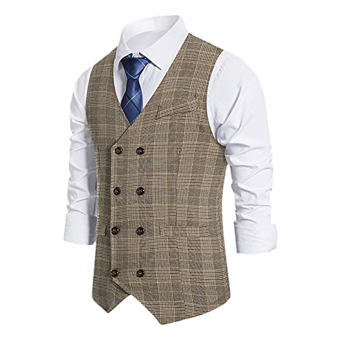 Youllyuu Zweireihiges Kleid Weste Herren Vintage Plaid Ärmellose Jacke Hochzeit Weste, khaki, M Youllyuu Zweireihiges Kleid Weste Herren Vintage Plaid Ärmellose Jacke Hochzeit Weste, khaki, M von Youllyuu