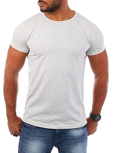 Young & Rich Herren Uni Basic T-Shirt mit Rundhals Ausschnitt einfarbig Stretch körperbetonte Dehnbare Passform 1701, Grösse:M, Farbe:Hellgrau von Young & Rich