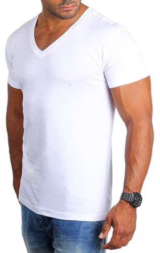 Young & Rich Herren Uni Basic T-Shirt mit tiefem V-Ausschnitt einfarbig Slimfit 1875 von Young & Rich