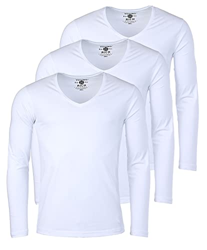 Young & Rich Herren Uni Longsleeve Basic Langarm T-Shirt mit tiefem V-Ausschnitt Slimfit mit Stretchanteilen (3er Pack), Grösse:M, Farbe:Weiß (3er Pack) von Young & Rich