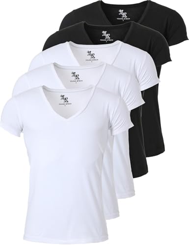 Young & Rich Herren Uni T-Shirt mit extra tiefem V-Ausschnitt Slimfit Stretch Dehnbare Passform einfarbiges Basic Shirt - 5er Pack, Grösse:XXL, Farbe:3 x Weiß / 2 x Schwarz Young & Rich Herren Uni T-Shirt mit extra tiefem V-Ausschnitt Slimfit Stretch Dehnbare Passform einfarbiges Basic Shirt - 5er Pack, Grösse:XXL, Farbe:3 x Weiß / 2 x Schwarz von Young & Rich