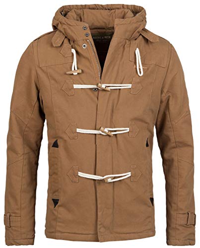 Young & Rich Herren Winterjacke Dufflecoat Kurzmantel Parka Jacke warm gefüttert mit Kapuze Slimfit JK-414, Grösse:M, Farbe:Braun von Young&Rich