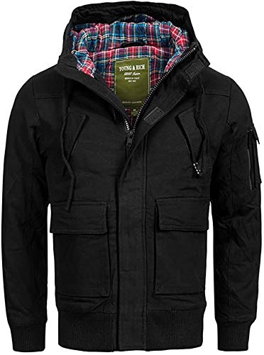 Young & Rich Herren Winterjacke mit Kapuze warm gefüttert 812-4003, Grösse:3XL, Farbe:Schwarz von Young&Rich