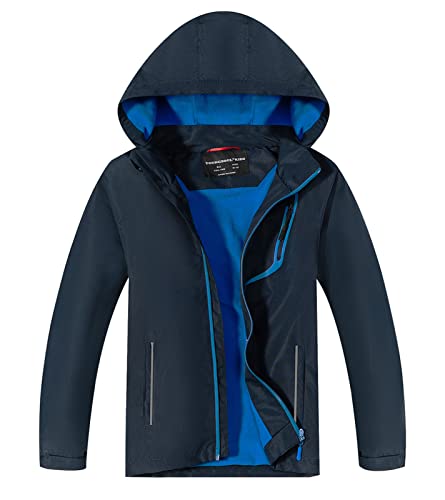 YoungSoul Kinder Softshelljacke Gefütterte Regenjacke Jungen Mädchen Übergangsjacke Wasserdichte Outdoorjacke mit Abnehmbarer Kapuze,Marineblau, DE: 116-122 (Herstellergröße 120) von YoungSoul