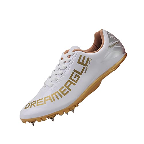 Leichtathletikschuhe für Herren mit Spikes atmungsaktiv leicht professionelle Laufschuhe Sprintschuhe Jogging-Turnschuhe Weißes Gold EU 36 von Youngtie