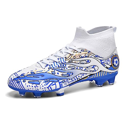 Youngtie Jungen Fußballschuhe Outdoor Fußball Trainingsschuhe Mädchen Professionelle Fußballschuhe Herren Fußballschuhe Weiß Blau Spitzen EU 45 von Youngtie