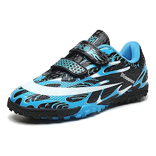 Youngtie Jungen Fußballschuhe Spikes Outdoor Astro Turf Trainer Training Pro Sportschuhe Fußballschuhe Mädchen Fußballschuhe Schwarz Blau EU 32 von Youngtie