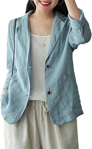 Youning Damen Blazerjacke Casual Lose Baumwolle Leinen Anzug Jacke Frühling und Summen Blazer Jacke Übergangsjacke Langarm Leinenjacke Anzüge Mantel Top Outwear von Youning