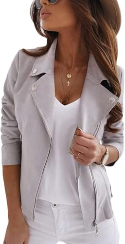 Youning Damen Jacke Kurz Übergangsjacke Moto Bikerjacke Herbst Frühling Leicht Jacken Sommerjacke Reverskragen Langarm Boyfriend Kurze Mantel mit Reißverschluss Youning Damen Jacke Kurz Übergangsjacke Moto Bikerjacke Herbst Frühling Leicht Jacken Sommerjacke Reverskragen Langarm Boyfriend Kurze Mantel mit Reißverschluss von Youning
