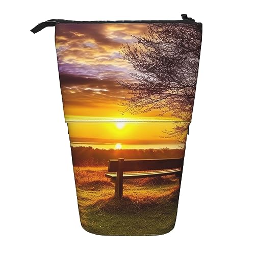 YoupO Lotus Pond Pencil Holder Teleskop Stifteetui Schreibwaren Stifthalter für Frauen Männer Studenten Erwachsene Schule Büro, Lonely Bench Sunset, Einheitsgröße, Münzbeutel von YoupO