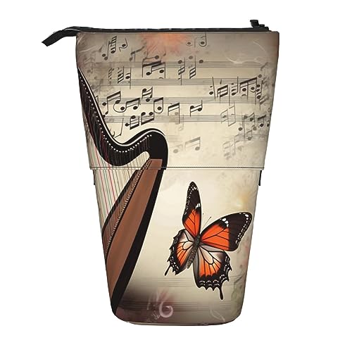 YoupO Music Spectrum Pencil Holder Teleskop Pen Case Stationery Pen Holder for Women Men Student Adult School Office, Musik Hintergrund mit Harfe und Schmetterling, Einheitsgröße, Münzbeutel von YoupO