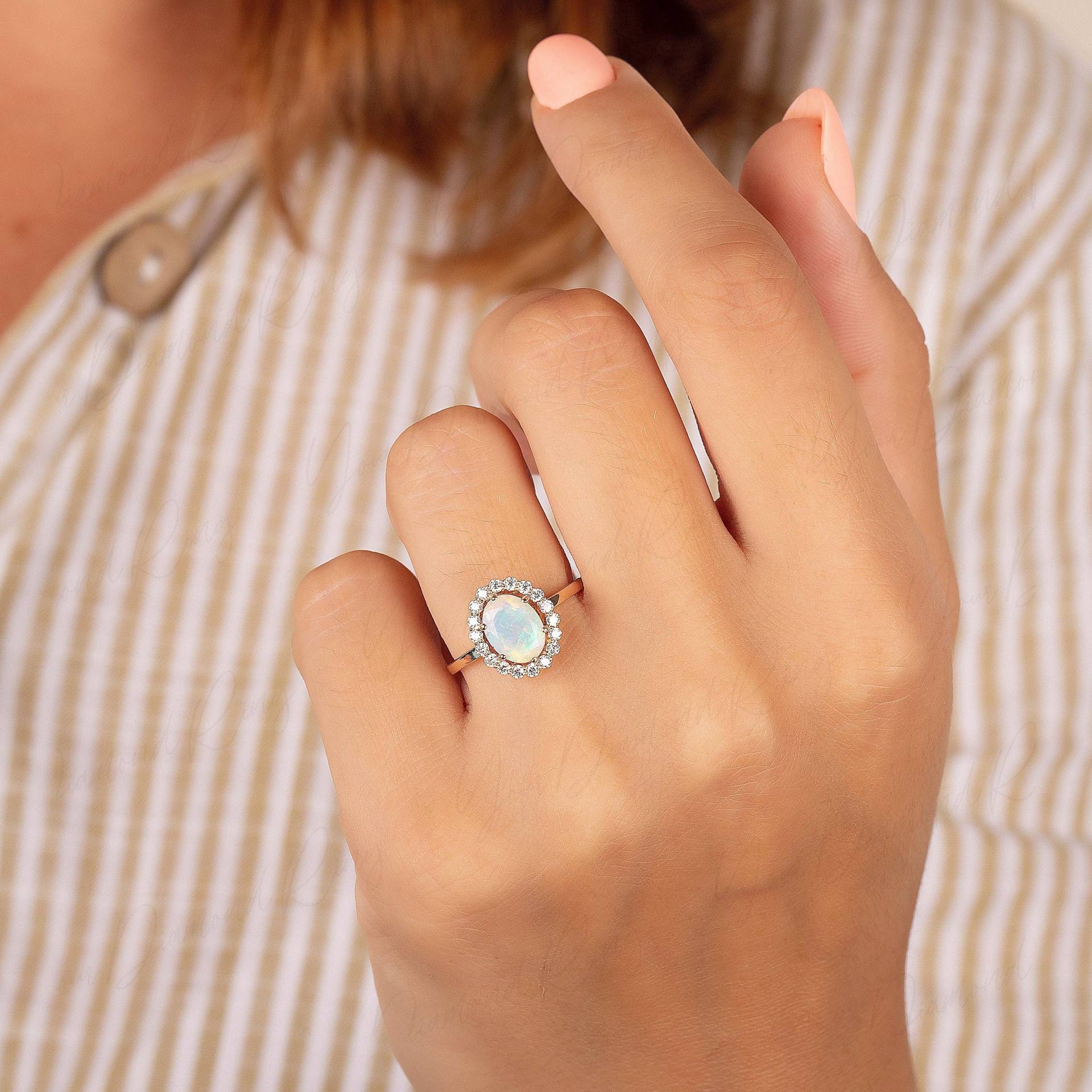 Opal Ring, Art-Deco-stil & Diamant Halo Verlobungsring, Ring Für Frauen, Versprechensring Sie, Roségold Ehering von YourDiamondRing