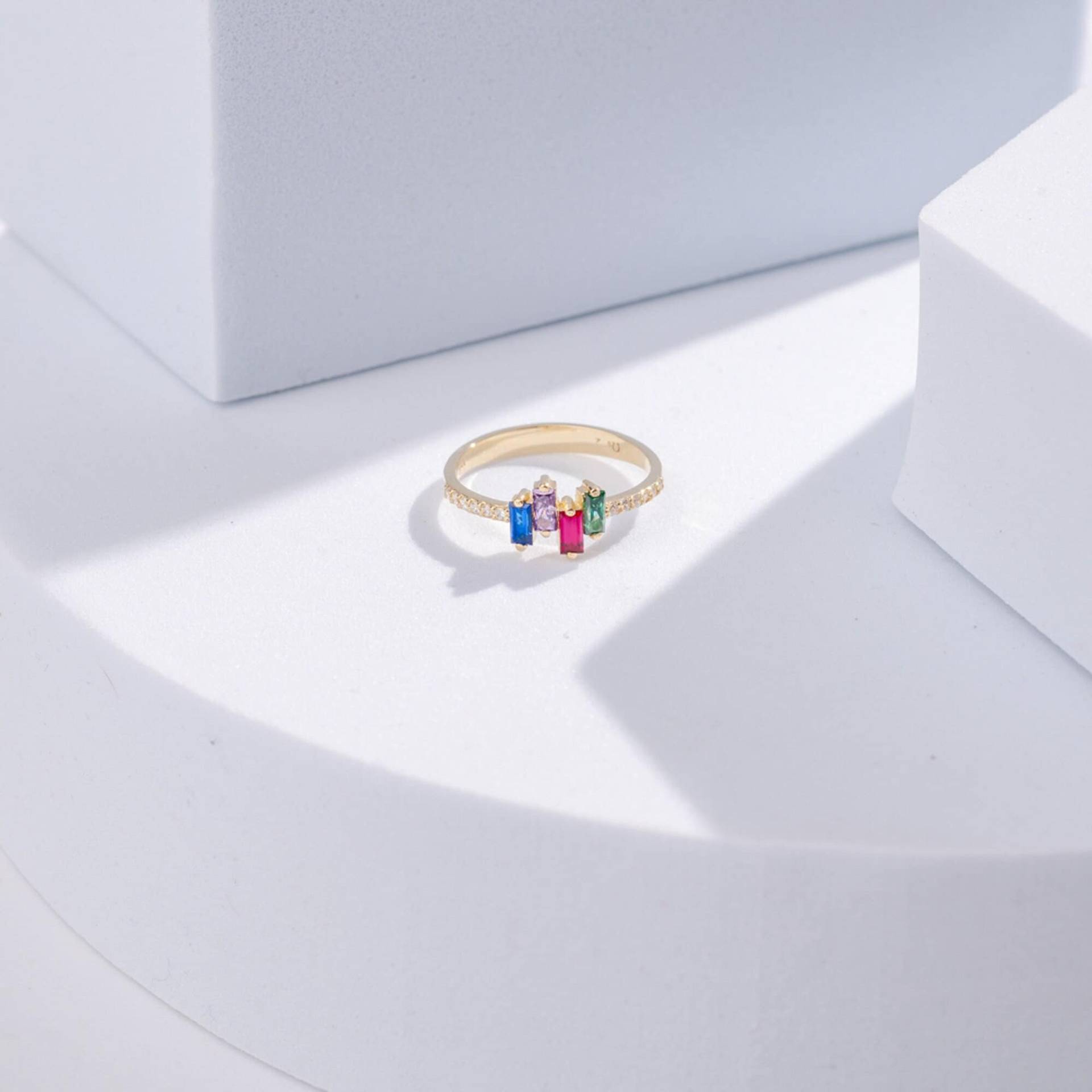 14K Massiver Gold Baguette Regenbogen Ring | Bogen-Ring Mit Mehreren Geburtssteinen Bunter Personalisierter Edelsteinring Personalisierter von ArvaJewels