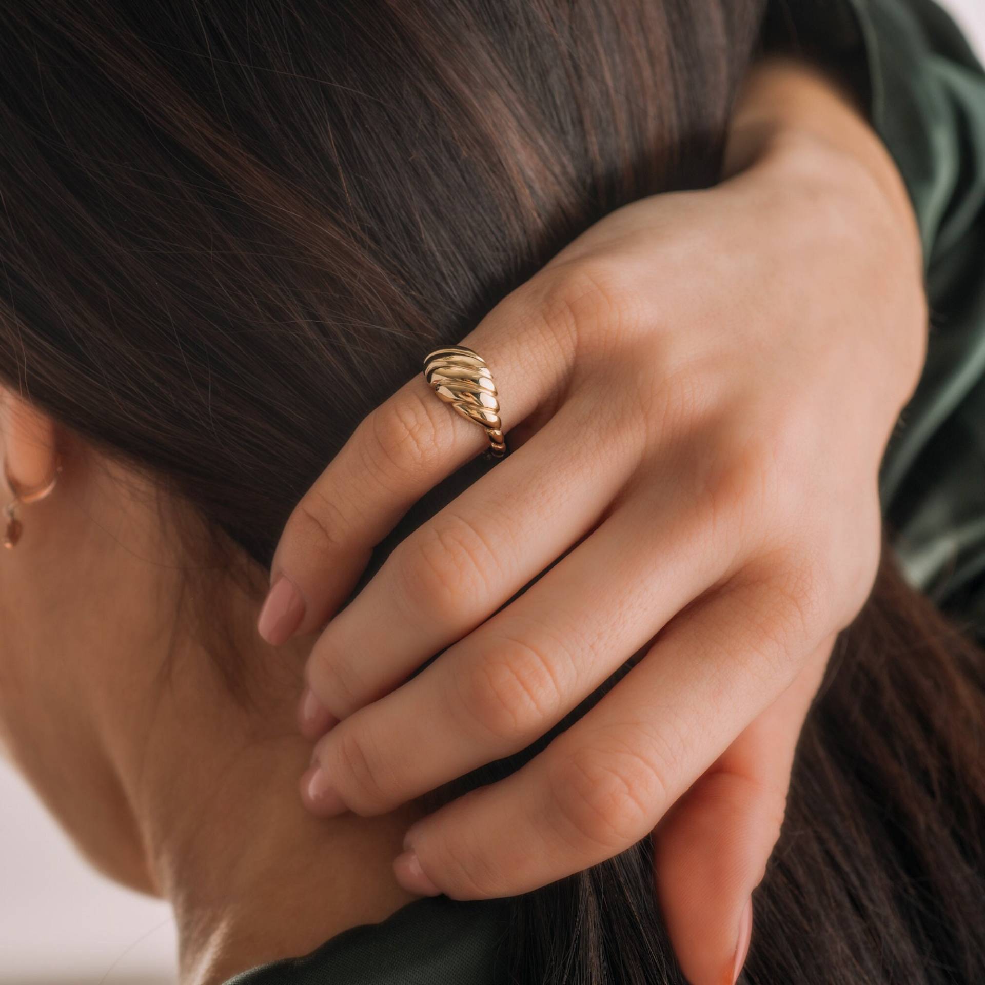 14K Solid Gold Croissant Ring | Chunky Dome Gedrehter Statement Seilring Kuppelring Damen von ArvaJewels