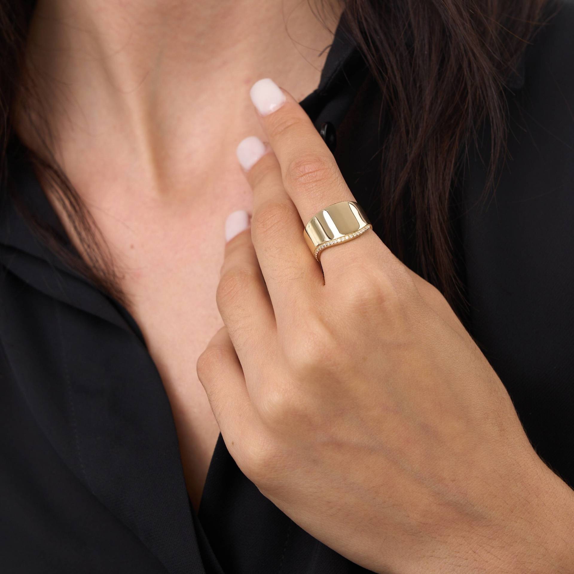 Wellenförmiger Kuppelring Aus 14-Karätigem Gold | Pave-Fassungsring Einzigartiger Statement-Ring Stapelbare Ringe Für Damen von ArvaJewels
