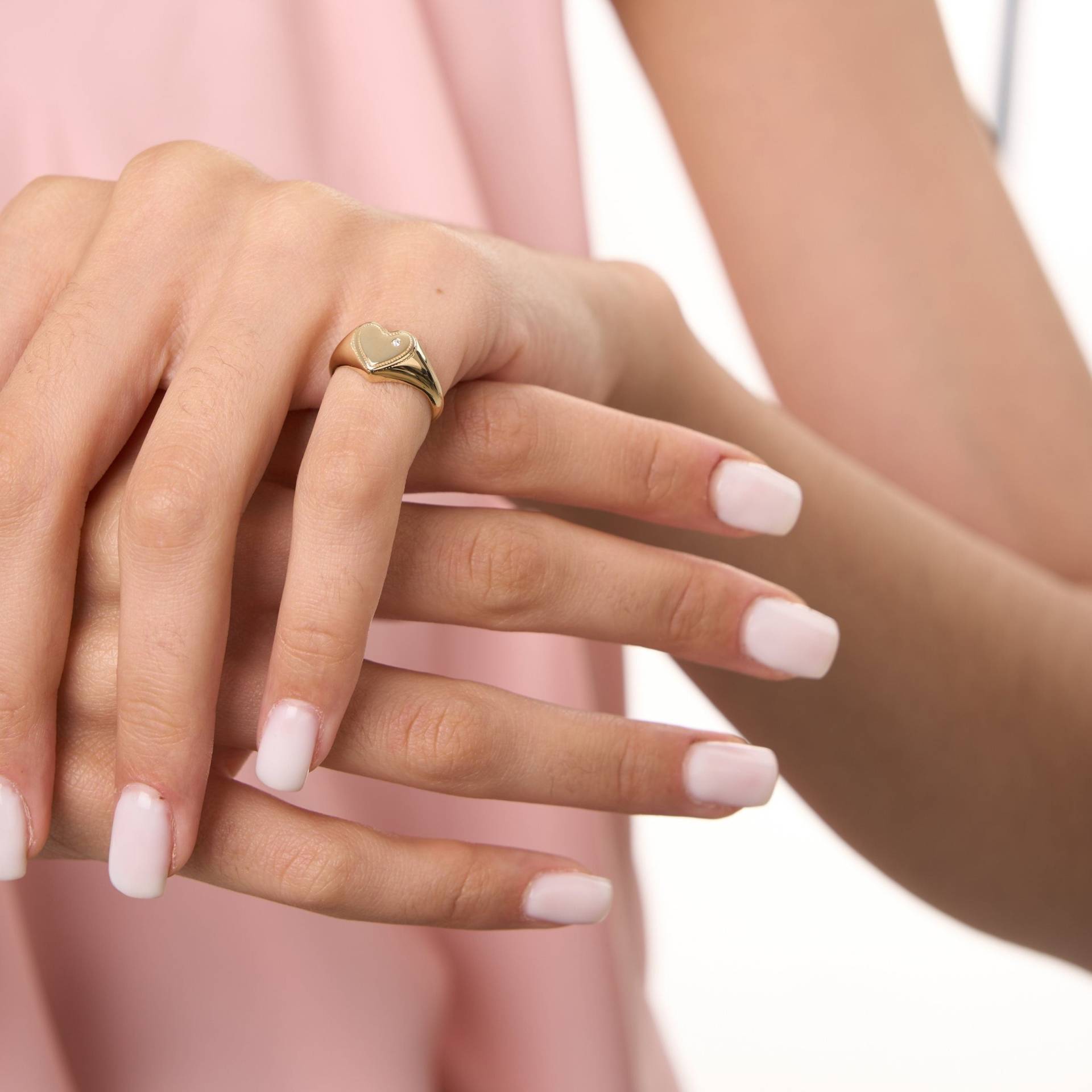 14K Solid Gold Pave Herzring | Pinky Siegelring Zirkonia-Ring Chunky Dome Ring Chevalier Statement Ringe Für Damen von ArvaJewels