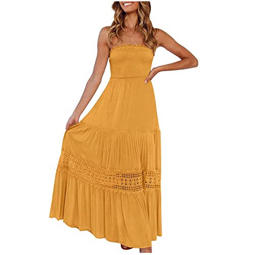 Boho Strandkleid Damen Sommerkleid Sexy Bandeau Wickelkleid Trägerloses Festlich Kleider Urlaub Hawaii Tube Kleid Lang Elegant Abendkleid für Hochzeit Fashion BlumenAbschlusskleid Party Ball Gowns von Yourumao