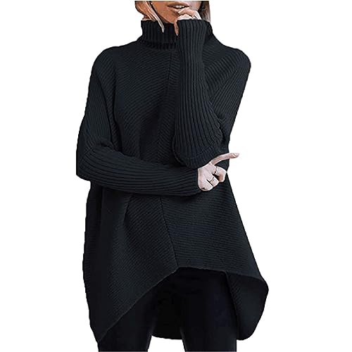 Damen Herbst Winter Rollkragenpullover Strickpullover Langarmshirt Rollkragen Warme Pulli Grobstrickpullover Elegant Grobstrickpulli College Freizeit Longpullover Sweatshirt Oversize Lang Strickpulli von Yourumao