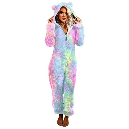 Damen Jumpsuit Overall Einteiler Kuschelig Teddy Fleece Hausanzug Ganzkörperanzug Schlafanzug Winter Warm Hosenanzug Schlafoverall Pyjama Fluffy Flauschig Oversize Weich 3D Onesie Loungewear Lustig von Yourumao