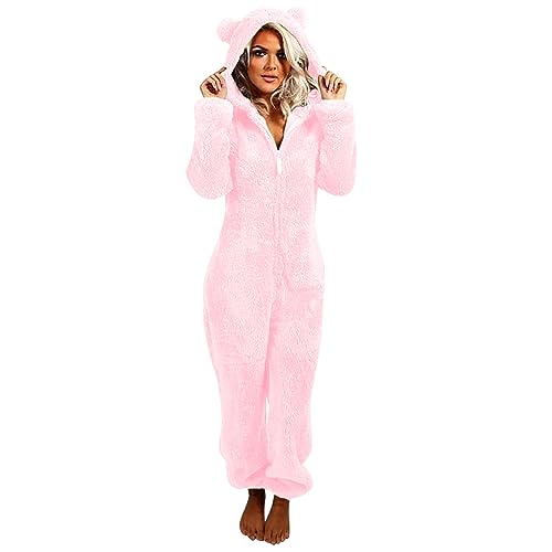 Jumpsuit Damen Hausanzug Kuschelig Winter Fluffy Pyjama Teddy Fleece Schlafanzug Overall Einteiler Plüsch Ganzkörperanzug Große Größen Hosenanzug Flauschig Schlafoverall 3D Halloween Kostüm Cosplay von Yourumao