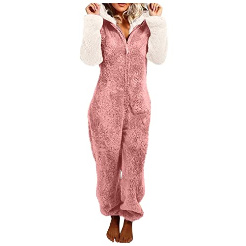 Overall Jumpsuit Kuschelig Einteiler Damen Hausanzug Teddy Fleece Winter Warm Schlafanzug Ganzkörperanzug Flauschig Hosenanzug Fluffy Schlafoverall Pyjama Stitch Anzug Große Größen 3D Loungewear von Yourumao