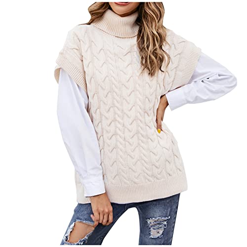 Pullunder Winter Herbst Damen Ärmellose Strickweste Strickpullover Elegante Sweater Vest Casual Weste Einfarbig Rollkragen Strickpullunder Rollkragenpullover Strickpulli Trendiger Tank Tops Zopfmuster von Yourumao