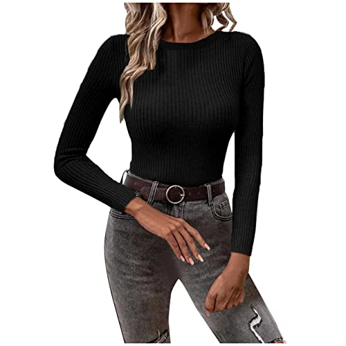 Strickpullover Damen Herbst Winter Pullover Langarmshirt, Rundhals Pulli Elegant Grobstrickpullover Warme Warehouse Longpullover Lässiges Sweatshirt Stylisch Grobstrickpulli Strickpulli Lang Slim Fit von Yourumao