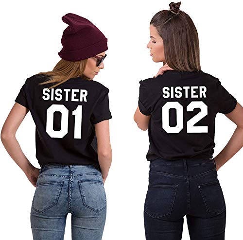 Best Friends BFF Beste Freunde T-Shirt für Zwei Mädchen Damen Tshirt (SCHWARZ Sister 01 S) von Youth Designz