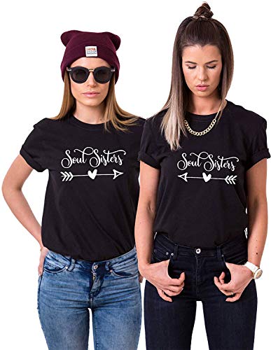 Best Friends BFF Beste Freunde T-Shirt für Zwei Mädchen Damen Tshirt (Schwarz Soulsisters Rechts L) von Youth Designz