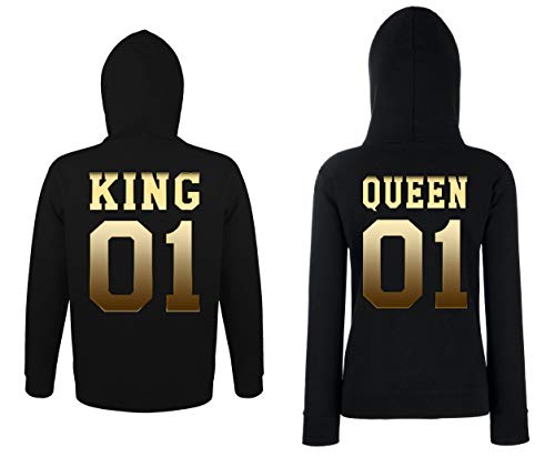 Youth Designz Herren Damen King Queen Pullover Pärchen - Herren Hoodie Gold-Schwarz Gr. M von Youth Designz