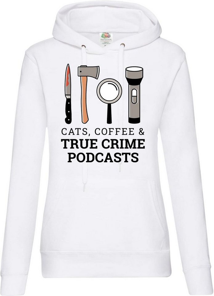 Youth Designz Kapuzenpullover CATS COFFEE & TRUE CRIME PODCASTS Damen Hoodie Pullover mit Trendigem Frontdruck von Youth Designz