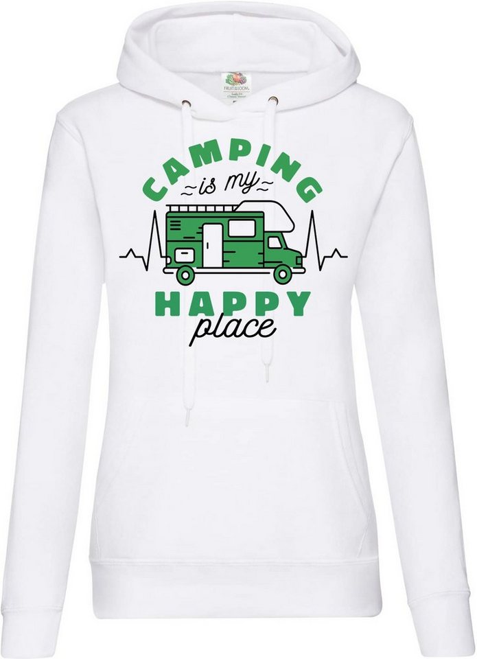 Youth Designz Kapuzenpullover Camping is my Happy Place Damen Hoodie Pullover mit Trendigem Camper Frontdruck von Youth Designz