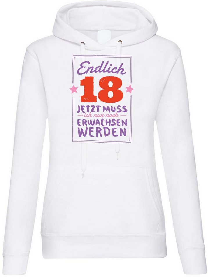 Youth Designz Kapuzenpullover Endlich 18 Damen Hoodie Pullover mit trendigem Frontprint von Youth Designz