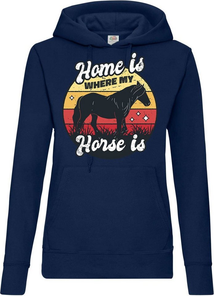 Youth Designz Kapuzenpullover Home Is Where My Horse Is Damen Hoodie Pullover mit trendigem Frontprint von Youth Designz