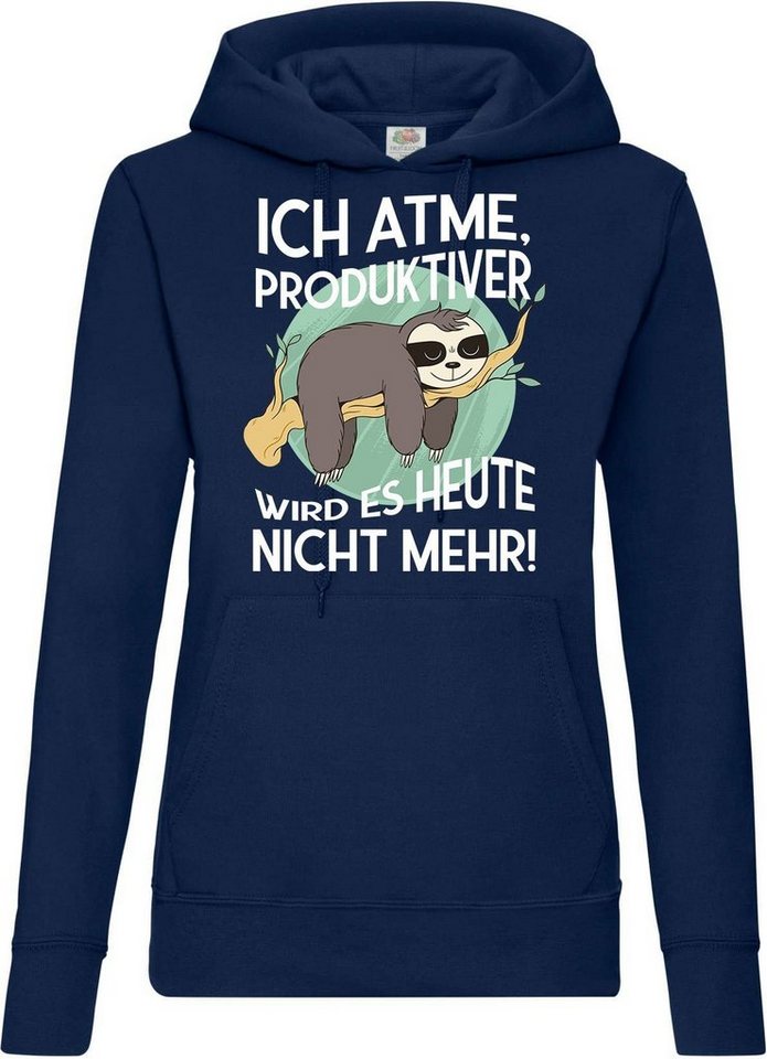 Youth Designz Kapuzenpullover Ich atme, Produktiver wird es heute nicht mehr Damen Hoodie Pullover mit lustigem Faultier Frontprint von Youth Designz