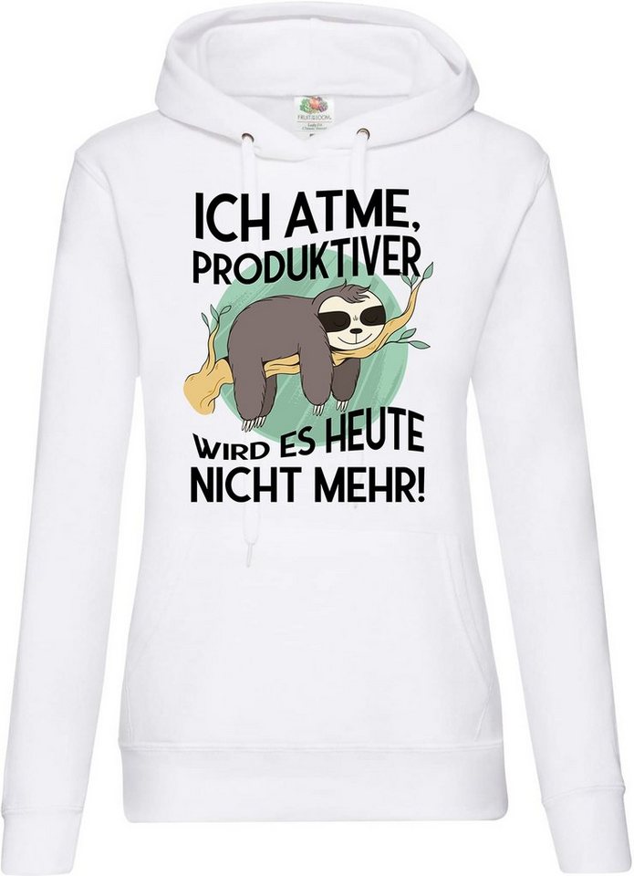 Youth Designz Kapuzenpullover Ich atme, Produktiver wird es heute nicht mehr Damen Hoodie Pullover mit lustigem Faultier Frontprint von Youth Designz