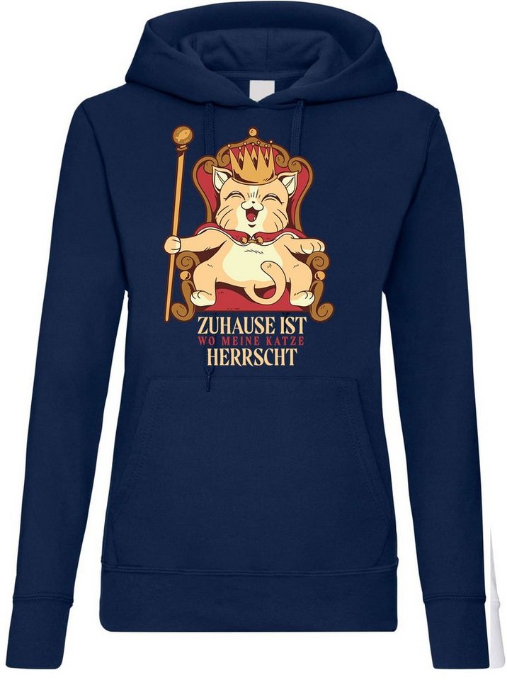 Youth Designz Kapuzenpullover Meine Katze Herrscht Zuhause Damen Hoodie Pullover mit lustigem Frontprint von Youth Designz