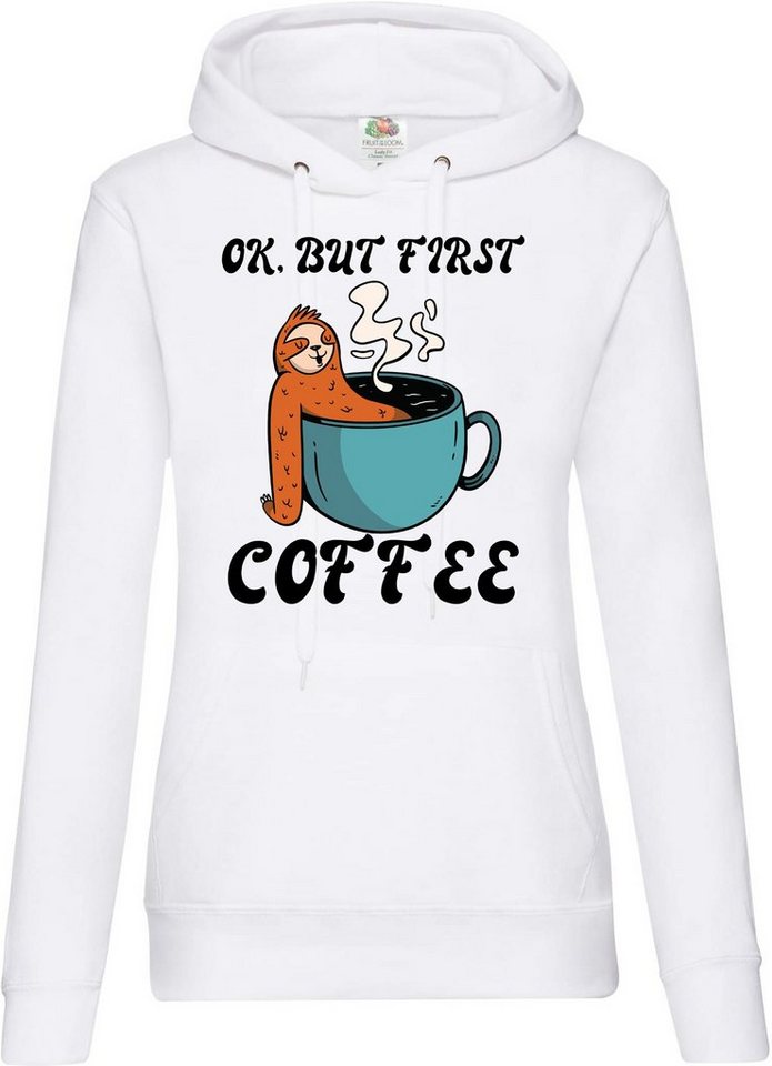 Youth Designz Kapuzenpullover OK, But First Coffee Damen Hoodie Pullover mit lustigem Faultier Frontdruck von Youth Designz