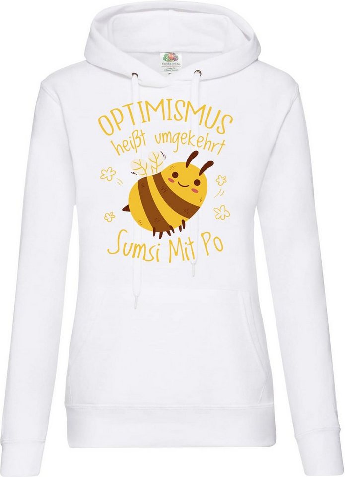 Youth Designz Kapuzenpullover Optimismus heißt umgekehrt Sumsi Mit Po Damen Hoodie Pullover mit lustigem Spruch und Logo Aufdruck von Youth Designz