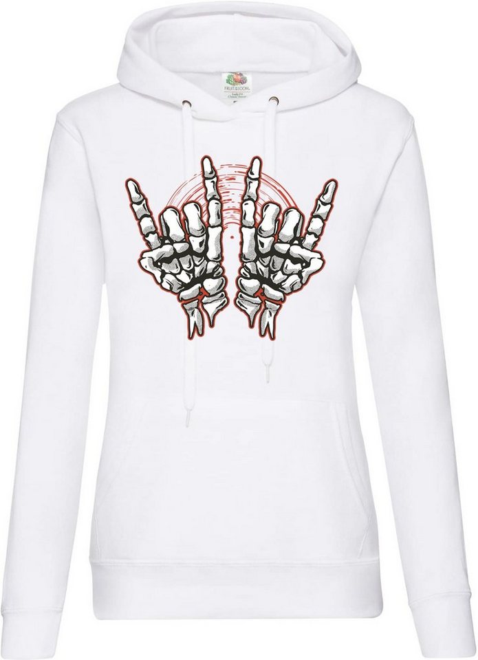 Youth Designz Kapuzenpullover Skelett Hand Rock'n'Roll Damen Hoodie Pullover Horror im Fun-Look mit Trendigem Frontdruck von Youth Designz