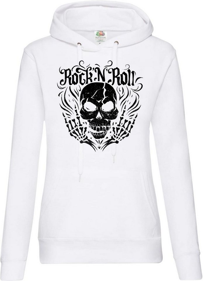 Youth Designz Kapuzenpullover Skull Rock and Roll Damen Hoodie Pullover im Fun-Look mit modischem Frontdruck von Youth Designz