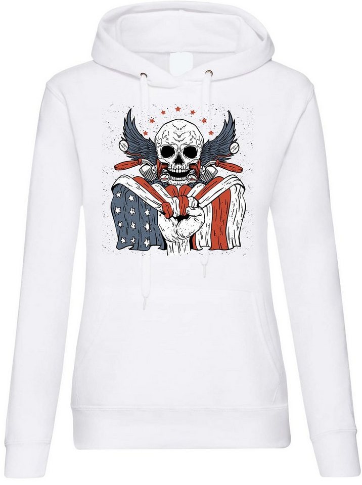 Youth Designz Kapuzenpullover USA America Biker Skull Damen Hoodie Pullover mit trendigem Frontprint von Youth Designz