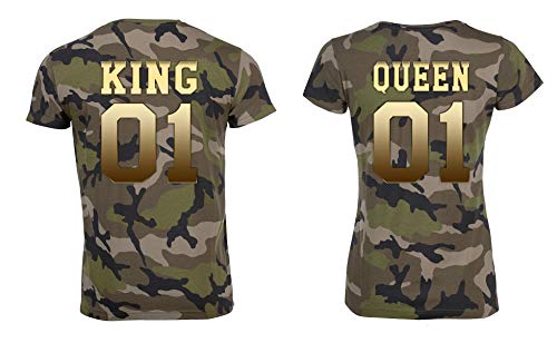 Partner Pärchen Camouflage T-Shirt Set King & Queen - Herren Tshirt Camo-Gold L von Youth Designz