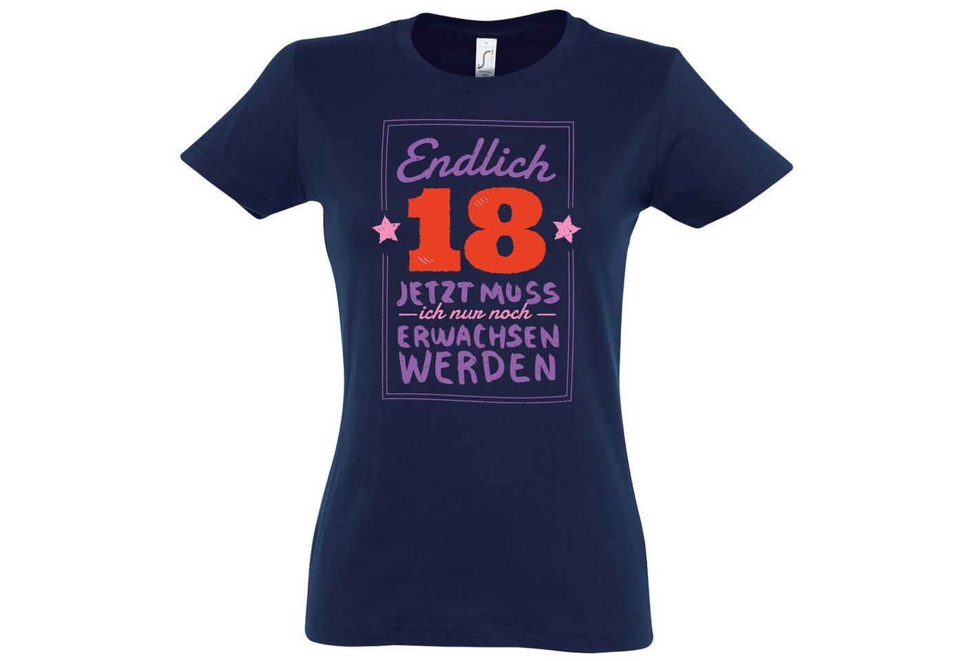 Youth Designz T-Shirt Endlich 18 Geburtstag Damen Shirt mit trendigem Frontprint von Youth Designz