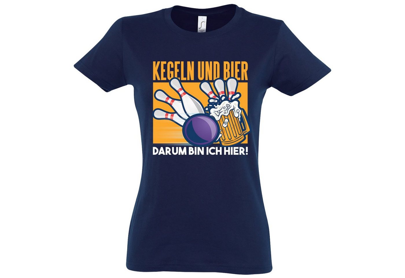 Youth Designz T-Shirt "Kegeln Und Bier, Darum Bin Ich Hier" Damen T-Shirt mit trendigem Aufdruck von Youth Designz
