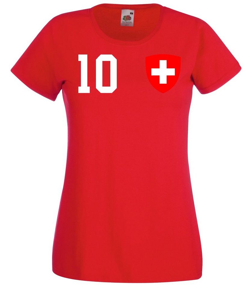 Youth Designz T-Shirt Schweiz Damen T-Shirt im Fußball Trikot Look mit trendigem Motiv von Youth Designz